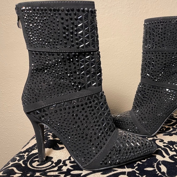Black Stiletto Studded Back Zip Ankle Boots - Picture 2 of 10